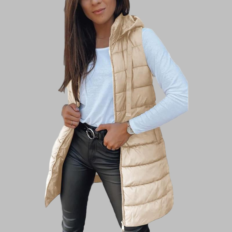 Casual Sleeveless Hood Long Puffer Vest