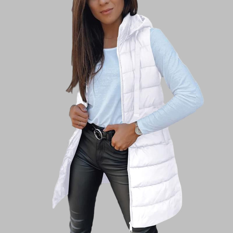 Casual Sleeveless Hood Long Puffer Vest