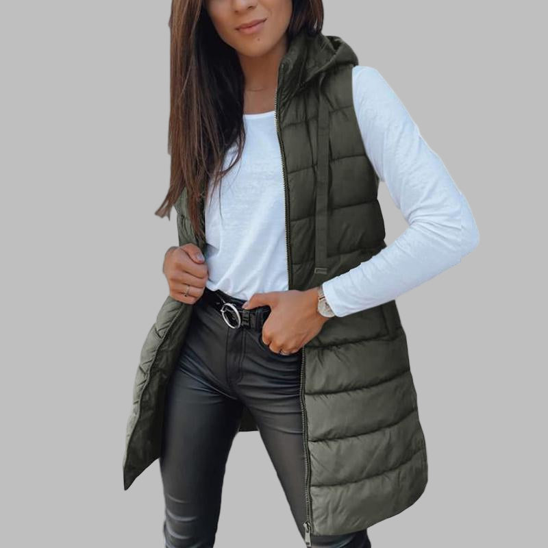Casual Sleeveless Hood Long Puffer Vest