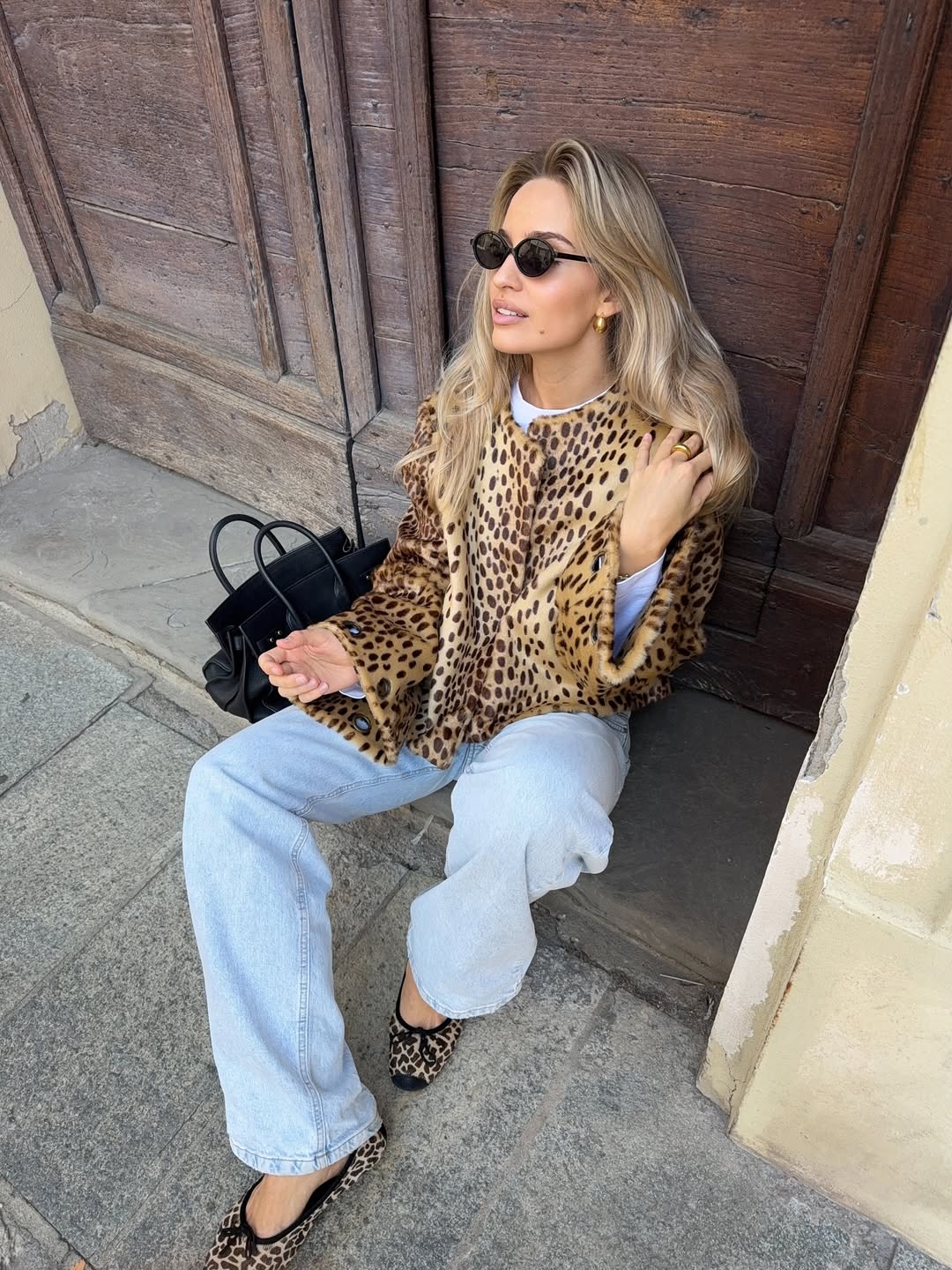 Collarless Leopard Bomber Jacket