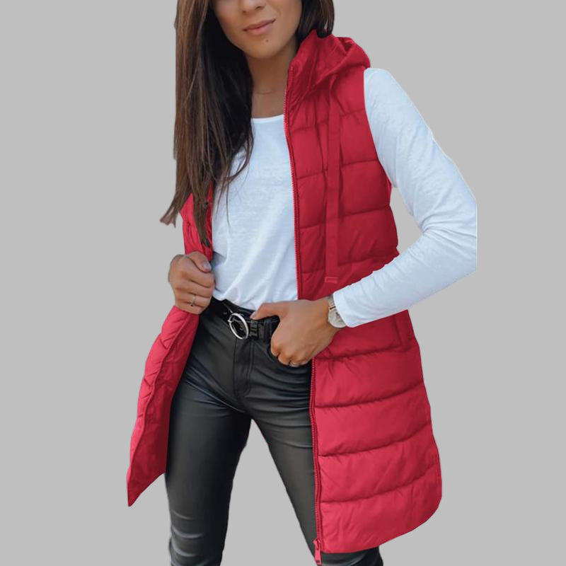 Casual Sleeveless Hood Long Puffer Vest