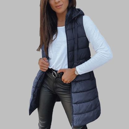 Casual Sleeveless Hood Long Puffer Vest